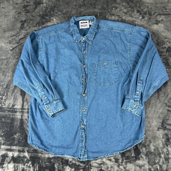 Unbiased Basic Reservoir Sportswear Other - Unbiased Basic Denim Shirt Mens XXL Blue Long Sleeve Button Down Cotton 2093
